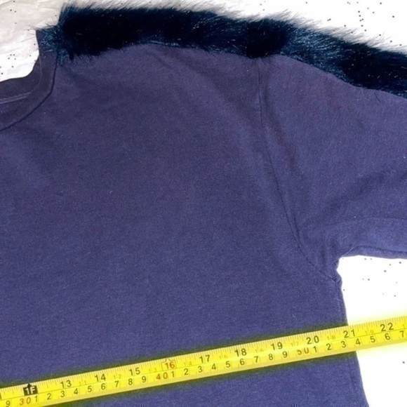 ZARA Plush Sweatshirt pullover faux fur sleeves navy blue S Gently Preloved - Picture 5 of 11